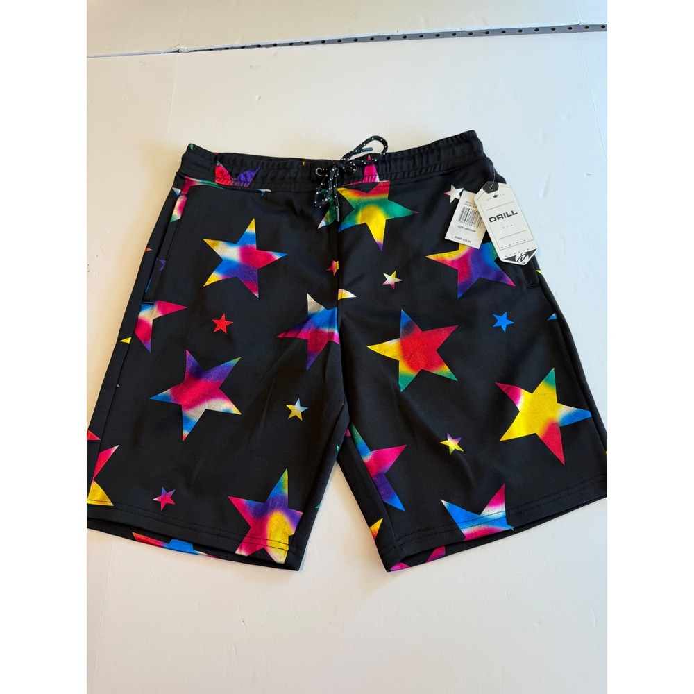 Drill Clothing Co Mens Rainbow Star Shorts Black Size Medium NWT